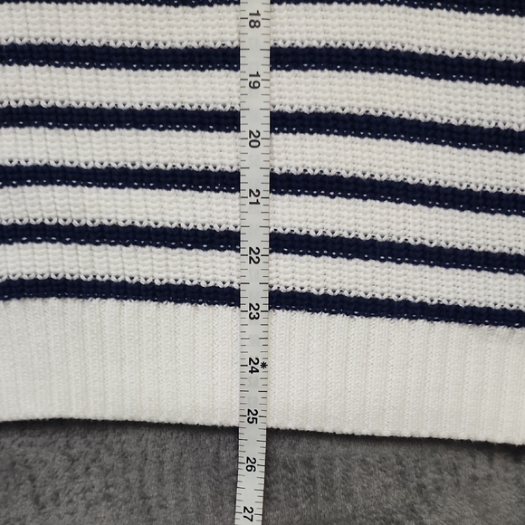 J. Crew White And Navy Stripe Cotton Sweater with Tortoise Buttons - Picture 4 of 7